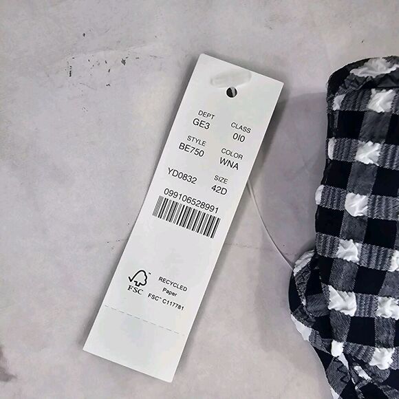 J Crew Swim Top 42D Blue Gingham Underwire Bikini Ruffle Seersucker BE750 - Picture 11 of 11